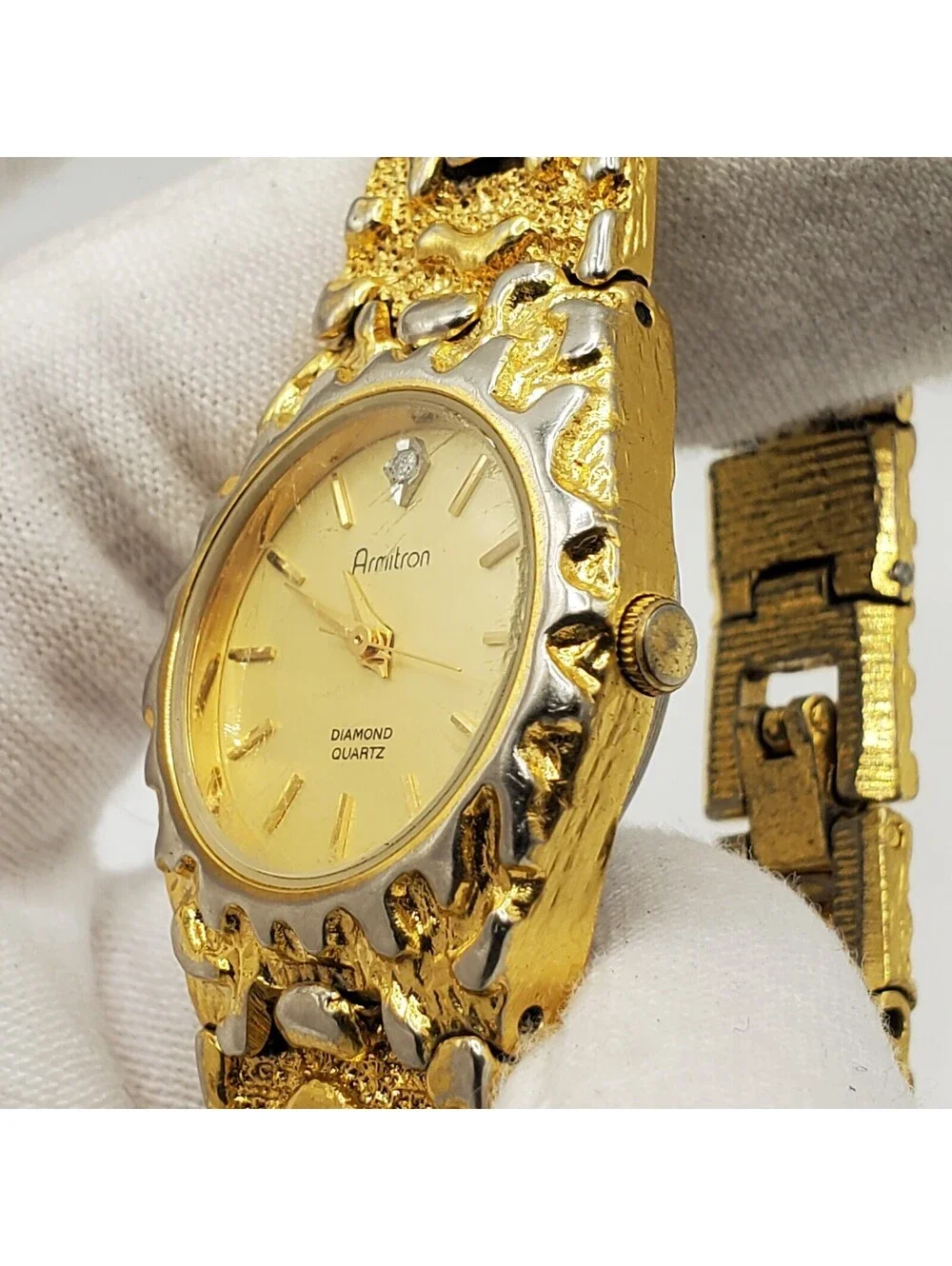 Armitron Gold Nugget Style Watch Women 24mm New Battery